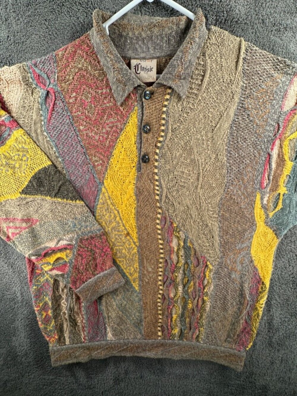 COOGI Classic Australia Authentic Knit Sweater Linen Blend Large Colorful Polo